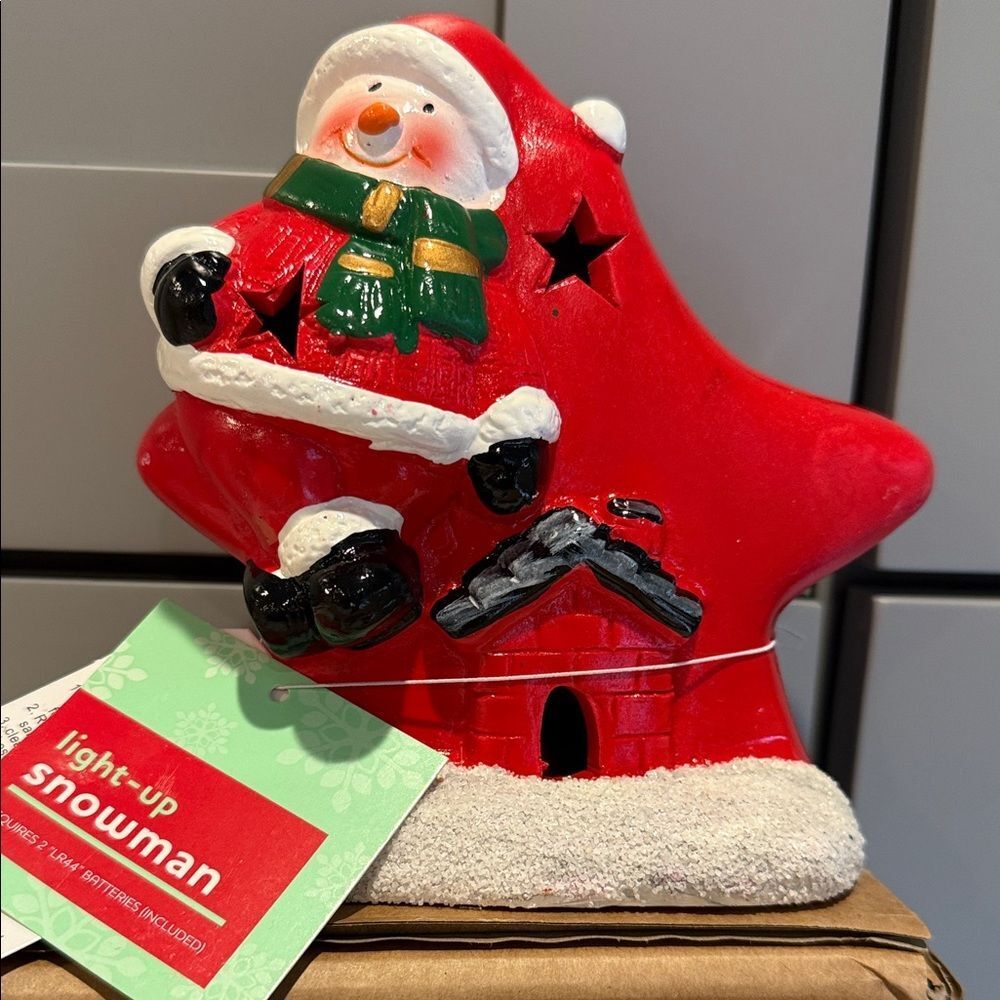 Festive Red Light-Up Santa Star Decoration